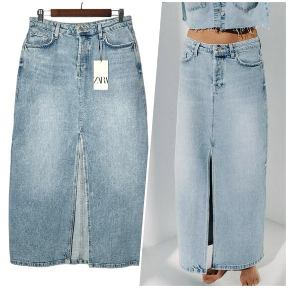 Zara Dresses & Skirts - Zara | Women | Y2K Light Wash Distressed Button Fly Denim Maxi Skirt | Medium